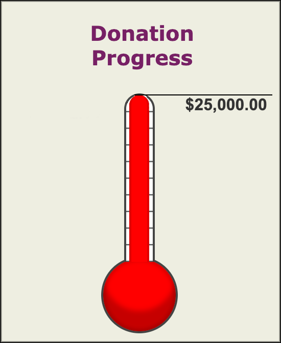 Thermometer showing a goal reached of $25,000.