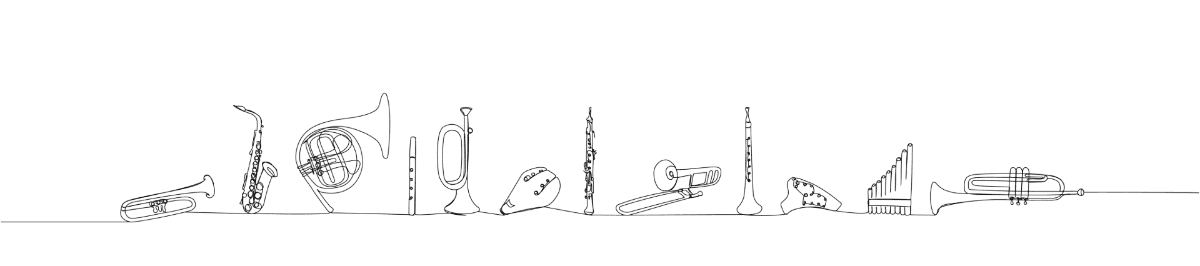 Line drawing of wind and percussion instruments