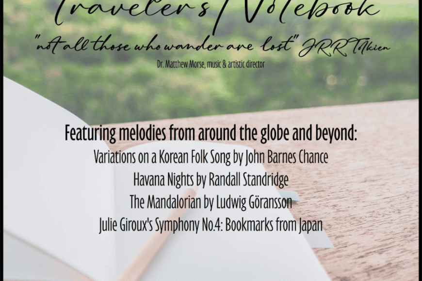 Concert poster for Pages from a Traveler's Notebook, Sunday October 18, 2026, 2:30pm, Capistrano Concert Hall at Sacramento State